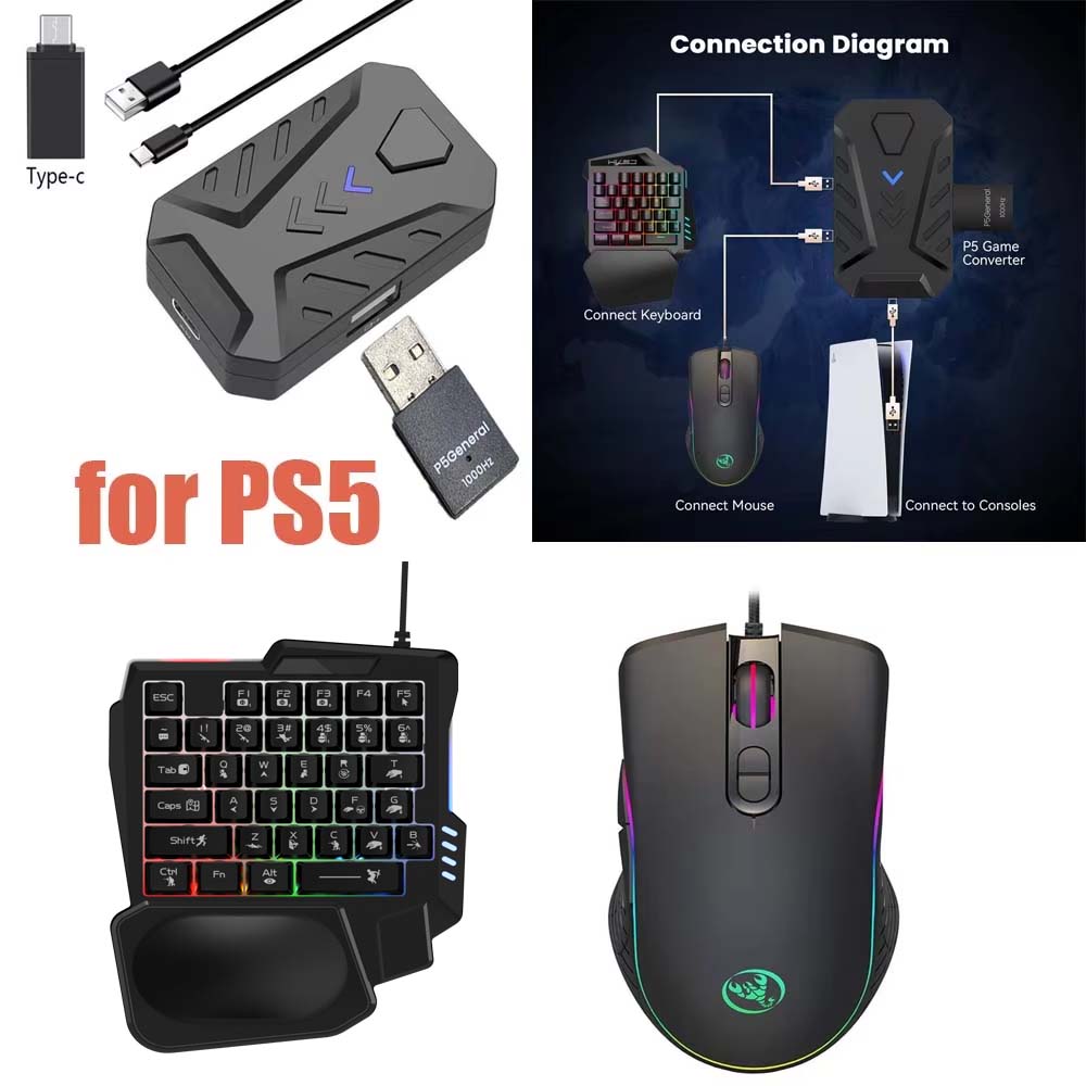 Gaming Console Buttons - สำหรับ PS5 ชุดคีย์บอร์ดเกมมิ่งพร้อมเมาส์ ตัวแปลง USB Type